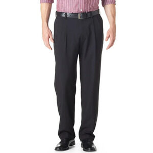 Haggar Men's Size 38 Black Pleated Front Dress Pants Business Casual